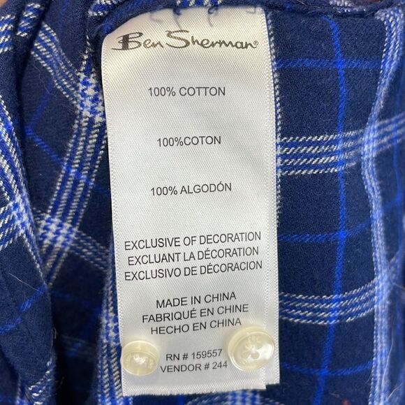 Ben Sherman Men’s Window Pane Plaid Shirt Button Up Long Sleeve Dark Blue  2XL - Picture 10 of 12